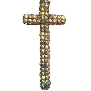 Handcrafted Wood and Glass Bead Gold Cross
